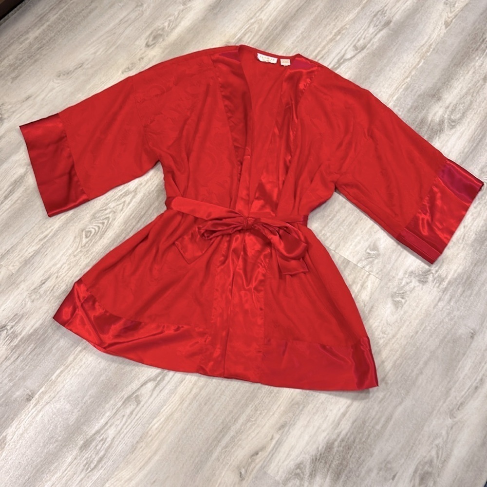 Vintage VS 80s/90s Gold Label Red Brocade Satin Kimono Sleeve Dressing Robe OS